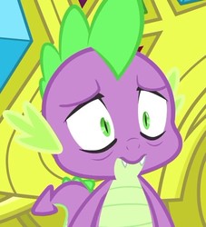 Size: 653x720 | Tagged: safe, screencap, spike, dragon, g4, inspiration manifestation, bags under eyes, carriage, cropped, fangs, implied rarity, looking at something, male, me irl, solo, tired