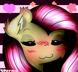 Size: 1549x1441 | Tagged: safe, artist:kourma, fluttershy, pony, g4, :3, blushing, bust, cute, ear fluff, eyes closed, female, mare, portrait, solo