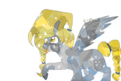 Size: 900x600 | Tagged: safe, artist:sodadoodle, derpy hooves, crystal pony, pegasus, pony, g4, alternate hairstyle, background pony, braided tail, cloven hooves, crystallized, derp, female, freckles, mare, simple background, sparkles, this took forever, tongue out, transparent background, triangular pony nose, unshorn fetlocks