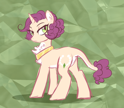 Size: 960x840 | Tagged: safe, artist:frowoppy, oc, oc only, oc:emerald capparett, pony, unicorn, g4, my little pony: the movie, chest fluff, female, leonine tail, mare, next generation, offspring, parent:capper dapperpaws, parent:rarity, parents:capperity, solo