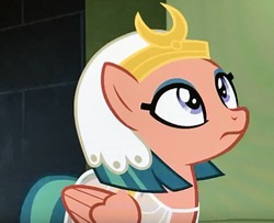 Size: 3396x2752 | Tagged: safe, screencap, somnambula, pegasus, pony, daring done?, g4, female, headdress, high res, looking back, mare, solo