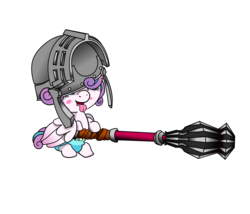 Size: 3500x3000 | Tagged: safe, artist:ghouleh, princess flurry heart, alicorn, pony, g4, baby, diaper, flanged mace, foal, helmet, high res, inktober, mace, simple background, tongue out, transparent background, weapon