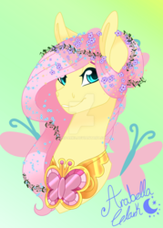 Size: 1024x1429 | Tagged: safe, artist:djspark3, fluttershy, g4, bust, element of kindness, female, flower, flower in hair, portrait, signature, smiling, solo, watermark