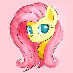 Size: 900x900 | Tagged: safe, artist:morningbullet, fluttershy, pegasus, pony, bust, cheek fluff, chest fluff, colored sketch, cute, female, looking sideways, looking up, mare, no pupils, portrait, shyabetes, smiling, solo