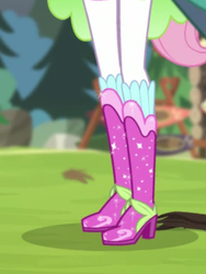 Size: 1536x2048 | Tagged: safe, screencap, fluttershy, equestria girls, g4, legend of everfree, boots, boots shot, clothes, cropped, crystal guardian, high heel boots, legs, pictures of legs, shoes, sparkles, super ponied up