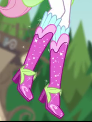Size: 1536x2048 | Tagged: safe, screencap, fluttershy, equestria girls, g4, my little pony equestria girls: legend of everfree, boots, boots shot, clothes, crystal guardian, high heel boots, legs, pictures of legs, raised leg, shoes, sparkles