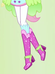 Size: 1536x2048 | Tagged: safe, screencap, fluttershy, equestria girls, g4, my little pony equestria girls: legend of everfree, boots, boots shot, clothes, crystal guardian, green background, high heel boots, legs, pictures of legs, raised leg, shoes, simple background, sparkles