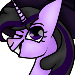 Size: 300x300 | Tagged: safe, artist:sodadoodle, oc, oc only, oc:lila hatchet, pony, unicorn, hat, looking at you, one eye closed, profile picture, triangular pony nose, wink, witch, witch hat