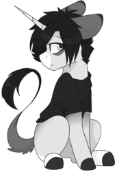 Size: 2048x3000 | Tagged: safe, artist:cinnamontee, oc, oc only, oc:tavi, pony, unicorn, bags under eyes, high res, male, simple background, sitting, solo, stallion, transparent background