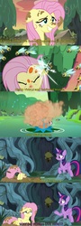 Size: 1280x3560 | Tagged: safe, edit, screencap, fluttershy, twilight sparkle, alicorn, flash bee, pony, a health of information, g4, corvus corax, if the emperor had a text-to-speech device, screencap comic, swamp, swamp fever plant, text edit, twilight sparkle (alicorn), vulkan, warhammer (game), warhammer 40k