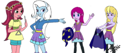 Size: 1094x480 | Tagged: safe, artist:allexxiss, fuchsia blush, gloriosa daisy, lavender lace, trixie, equestria girls, g4, female, musical instrument, triangle, trixie and the illusions