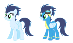 Size: 611x359 | Tagged: safe, soarin', pony, g4, base used, clothes, glide, rule 63, simple background, uniform, white background, wonderbolts uniform