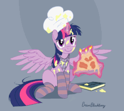 Size: 600x540 | Tagged: safe, artist:brianblackberry, artist:szafir87, edit, twilight sparkle, alicorn, pony, adorkable, animated, blinking, book, cake, chef's hat, cinemagraph, clothes, cute, dork, eye shimmer, female, food, gif, glowing horn, hat, magic, mare, messy mane, messy tail, simple background, slim, smiling, socks, solo, spread wings, striped socks, szafir87 is trying to murder us, telekinesis, thin, twiabetes, twilight sparkle (alicorn), weapons-grade cute, you tried