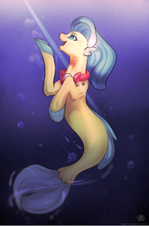 Size: 1223x1848 | Tagged: safe, artist:11-shadow, princess skystar, seapony (g4), g4, my little pony: the movie, blue eyes, blue mane, blue tail, bubble, crepuscular rays, cute, digital art, dorsal fin, female, fin, fin wings, fins, fish tail, glowing, jewelry, looking up, necklace, ocean, open mouth, open smile, pearl necklace, smiling, solo, sunlight, swimming, tail, underwater, water, wings