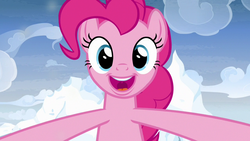 Size: 1280x720 | Tagged: safe, screencap, pinkie pie, earth pony, pony, not asking for trouble, cute, diapinkes, female, happy, incoming hug, looking at you, mare, open mouth, snow, solo