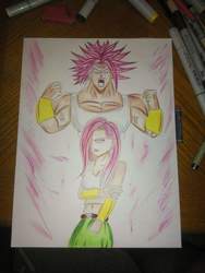 Size: 768x1024 | Tagged: safe, fluttershy, saiyan, equestria girls, g4, crossover, dragon ball, dragon ball super, drawing, female, kale (dragon ball), legendary super saiyan, muscles, muscleshy, muscular female, super saiyan, traditional art