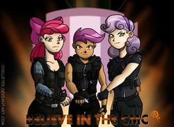 Size: 2014x1464 | Tagged: safe, artist:chillguydraws, apple bloom, scootaloo, sweetie belle, human, equestria girls, g4, body armor, clothes, cutie mark crusaders, dark skin, dean ambrose, female, fingerless gloves, gloves, humanized, roman reigns, seth rollins, sports, tattoo, the shield, the shield (stable), trio, trio female, vest, wrestling, wwe
