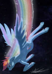 Size: 1000x1414 | Tagged: safe, artist:yexalen, rainbow dash, pony, g4, female, flying, rainbow power, solo