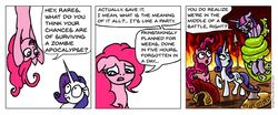 Size: 955x398 | Tagged: safe, artist:gingerfoxy, pinkie pie, rarity, twilight sparkle, alicorn, earth pony, pony, unicorn, pony comic generator, g4, comic, pinkie being deep, twilight sparkle (alicorn)