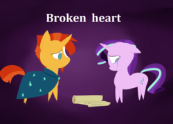 Size: 1400x1000 | Tagged: safe, artist:zouyugi, starlight glimmer, sunburst, pony, unicorn, g4, uncommon bond, broken hearts, crying, pointy ponies, sad, sadlight glimmer