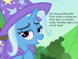 Size: 840x630 | Tagged: safe, edit, edited screencap, editor:korora, screencap, trixie, g4, my little pony: friendship is magic, to change a changeling, cropped, impending show