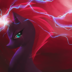 Size: 900x900 | Tagged: safe, artist:jacky-bunny, tempest shadow, pony, unicorn, g4, my little pony: the movie, broken horn, crying, female, horn, mare, solo