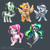 Size: 720x720 | Tagged: safe, artist:imdrunkontea, oc, oc only, oc:front page, oc:marina (efnw), oc:mocha sunrise, oc:novella, oc:sharp focus, earth pony, orca pony, original species, pegasus, pony, unicorn, everfree northwest, female, male, mare, one eye closed, simple background, smiling, stallion, wink