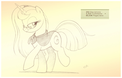 Size: 1934x1236 | Tagged: safe, artist:sherwoodwhisper, oc, oc only, oc:eri, pony, unicorn, cape, clothes, female, glasses, looking at you, milestone, monochrome, solo, traditional art, walking