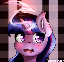 Size: 1519x1459 | Tagged: safe, artist:kourma, twilight sparkle, alicorn, pony, g4, blushing, bust, cute, ear fluff, female, fluffy, mare, open mouth, portrait, solo