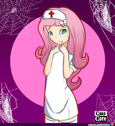 Size: 750x820 | Tagged: safe, artist:caoscore, fluttershy, equestria girls, g4, clothes, female, flutternurse, halloween, holiday, human coloration, nurse, patreon, patreon logo, red cross, solo