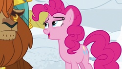 Size: 1280x720 | Tagged: safe, screencap, pinkie pie, prince rutherford, pony, yak, g4, my little pony: friendship is magic, not asking for trouble, snow