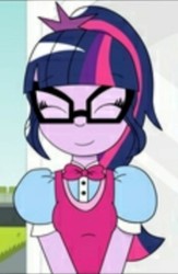 Size: 1071x1640 | Tagged: safe, artist:pony4koma, sci-twi, twilight sparkle, equestria girls, g4, eyes closed, female, glasses, smiling, solo