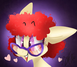 Size: 1024x891 | Tagged: dead source, safe, artist:shellielle, twist, earth pony, pony, g4, adorkable, cute, dork, female, filly, glasses, happy, heart, smiling, solo, twistabetes