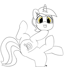 Size: 4958x4586 | Tagged: safe, artist:pabbley, lyra heartstrings, pony, unicorn, g4, absurd resolution, female, headless, looking at you, mare, modular, monochrome, partial color, simple background, solo, tongue out, white background