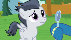 Size: 1280x720 | Tagged: safe, screencap, rumble, thunderlane, pegasus, pony, g4, marks and recreation, my little pony: friendship is magic, colt, grass, happy, male, spoon