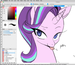 Size: 850x733 | Tagged: safe, artist:cakewasgood, starlight glimmer, pony, unicorn, g4, female, firealpaca, mac os, solo, tongue out, wip