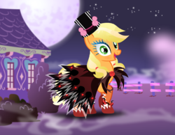 Size: 1020x793 | Tagged: safe, artist:user15432, applejack, demon, demon pony, earth pony, pony, g4, clothes, costume, dress up, dress up game, dressup, female, halloween, halloween costume, hat, holiday, maid, mare, shoes, solo, stockings, thigh highs