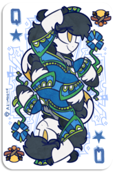 Size: 400x600 | Tagged: safe, artist:azimooth, oc, oc only, oc:mona chrome, pegasus, pony, cutie mark, playing card, queen, unshorn fetlocks, yellow eyes