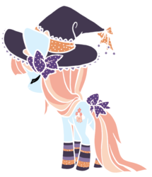 Size: 600x699 | Tagged: safe, artist:coffeecuppup, oc, oc only, oc:wishy wish, earth pony, pony, bow, clothes, eyes closed, female, hat, mare, simple background, socks, solo, tail bow, transparent background, witch hat