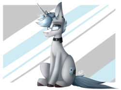 Size: 3081x2279 | Tagged: safe, artist:umiimou, oc, oc only, oc:echo (holoriot), pony, unicorn, glasses, high res, male, sitting, solo, stallion, transparent background