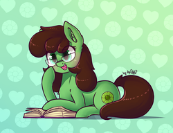 Size: 1664x1280 | Tagged: safe, artist:dsp2003, oc, oc only, oc:peppermint swirl, earth pony, pony, blushing, book, cute, female, glasses, mare, ocbetes, open mouth