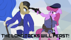 Size: 2870x1614 | Tagged: safe, artist:aaronmk, berry punch, berryshine, filthy rich, earth pony, anthro, g4, breasts, clothes, crossover, drunk, gun, tooth and tail, vector, weapon