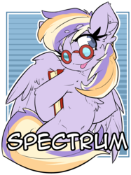 Size: 1498x2000 | Tagged: safe, artist:bbsartboutique, oc, oc only, oc:spectrum, pegasus, pony, badge, book, con badge, glasses, transparent background