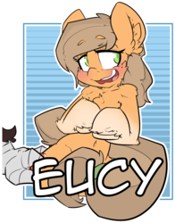 Size: 1645x2098 | Tagged: safe, artist:bbsartboutique, oc, oc only, oc:eucalyptus, earth pony, pony, badge, blushing, con badge, transparent background