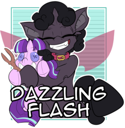 Size: 1844x1889 | Tagged: safe, artist:bbsartboutique, starlight glimmer, oc, oc:dazzling flash, changeling, g4, changeling oc, collar, plushie, purple changeling, s5 starlight, staff, staff of sameness, transparent background, wings