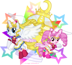 Size: 6398x5813 | Tagged: safe, artist:meganlovesangrybirds, alicorn, pony, absurd resolution, chibi moon, duo, ponified, sailor chibi moon, sailor moon (series), simple background, super sailor moon, transparent background