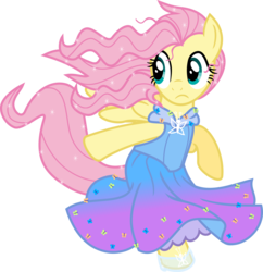 Size: 3267x3379 | Tagged: safe, artist:meganlovesangrybirds, fluttershy, pegasus, pony, semi-anthro, g4, bipedal, blue dress, cinderella, cindershy, clothes, dress, female, glass slipper (footwear), gradient clothes, high res, horseshoes, mare, simple background, solo, transparent background