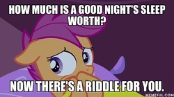 Size: 600x337 | Tagged: safe, edit, edited screencap, screencap, scootaloo, g4, sleepless in ponyville, batman the animated series, image macro, meme, memeful.com