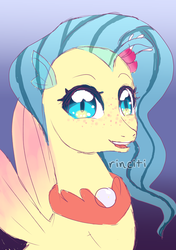 Size: 2745x3900 | Tagged: safe, artist:rinciti, princess skystar, seapony (g4), g4, my little pony: the movie, blue eyes, blue mane, blue tail, bubble, cute, digital art, dorsal fin, eyelashes, female, fin, fin wings, fins, flower, flower in hair, flowing mane, happy, high res, jewelry, looking at you, makeup, necklace, ocean, open mouth, pearl necklace, signature, smiling, smiling at you, solo, swimming, tail, underwater, water, wings