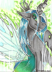 Size: 287x400 | Tagged: safe, artist:temrin, queen chrysalis, changeling, changeling queen, g4, crown, female, jewelry, regalia, solo, traditional art
